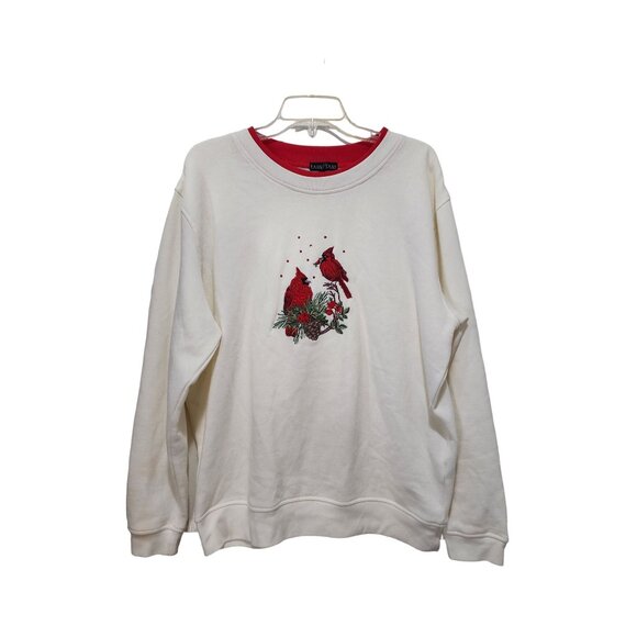 Vtg Holiday Cardinals Double Collar Sweatshirt XL Embroidered Embellished - Picture 1 of 5